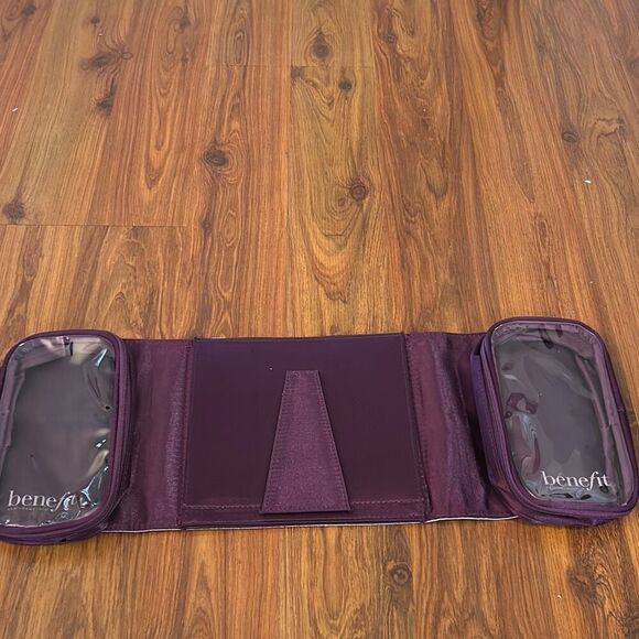 Benefit pink purple metallic cosmetic pouches with built in large mirror - Picture 3 of 5